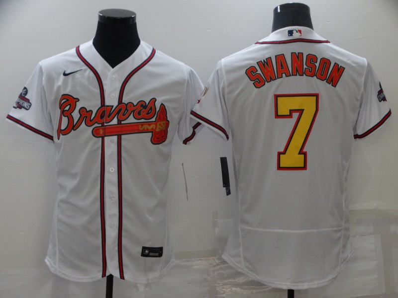 2021 Men Atlanta Braves #7 Swanson white game MLB Jersey